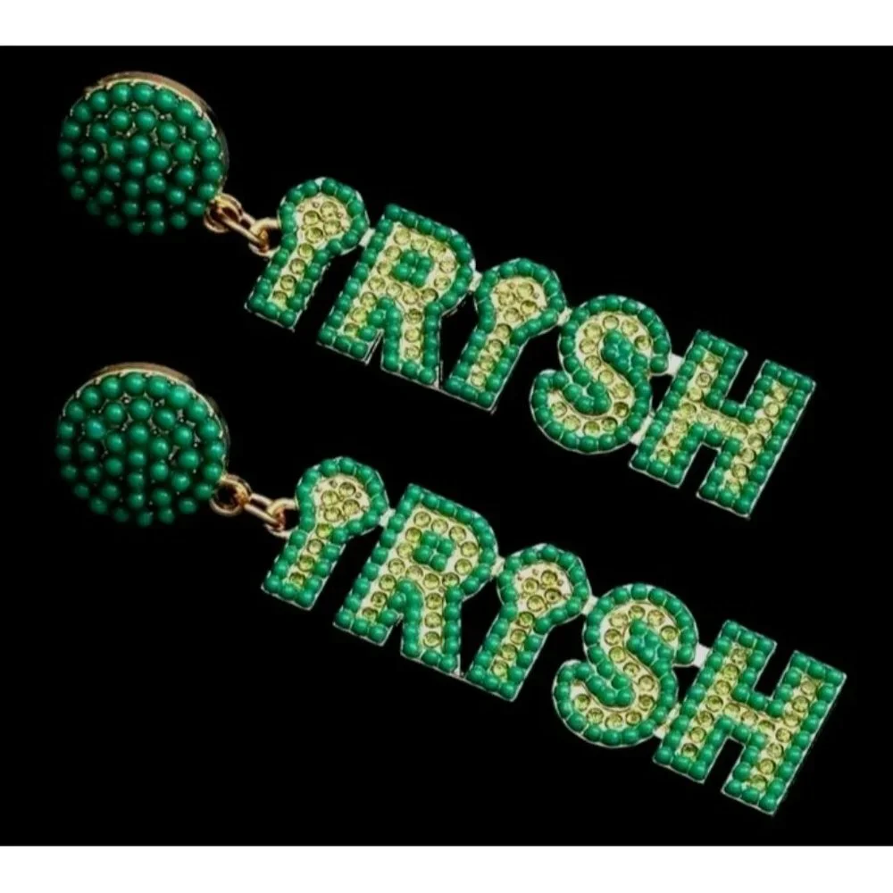 St Patrick's Day Earrings Irish Embellished Green Crystal Clovers Festiv… - Picture 4 of 11